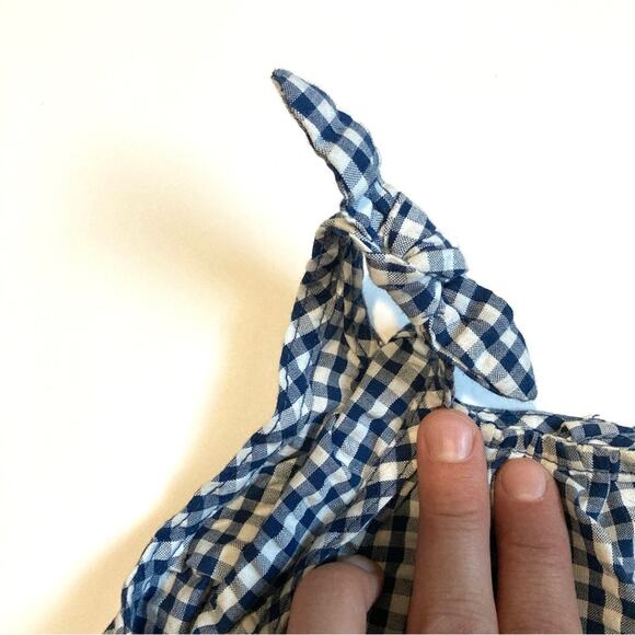 ❤️5/$25 SALE Carter’s Blue White Seersucker Gingham Plaid Bubble Tank Romper Hat - Picture 2 of 11